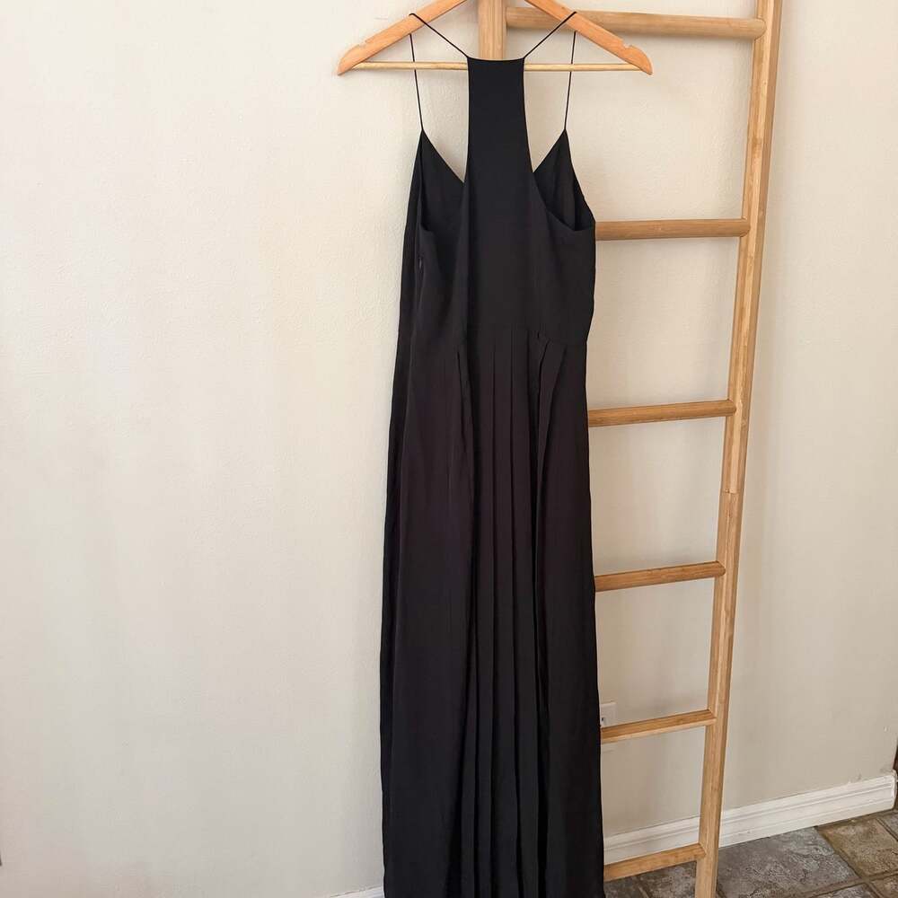 Tibi Pleated Maxi Dress Black Silk Spaghetti Strap Size 8 Evening Gown - Picture 8 of 12